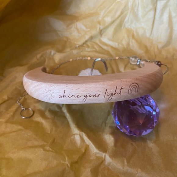 Crescent Moon Rainbow Maker Clear Quartz Crystal and purple glass prism - Picture 2 of 8